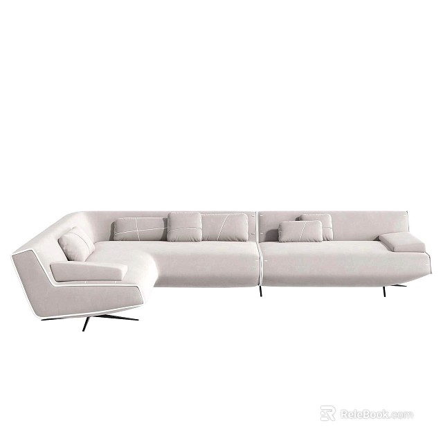 Modern Light Beige Sectional Sofa With Soft Cushions And Sleek Metal Legs 3d model 