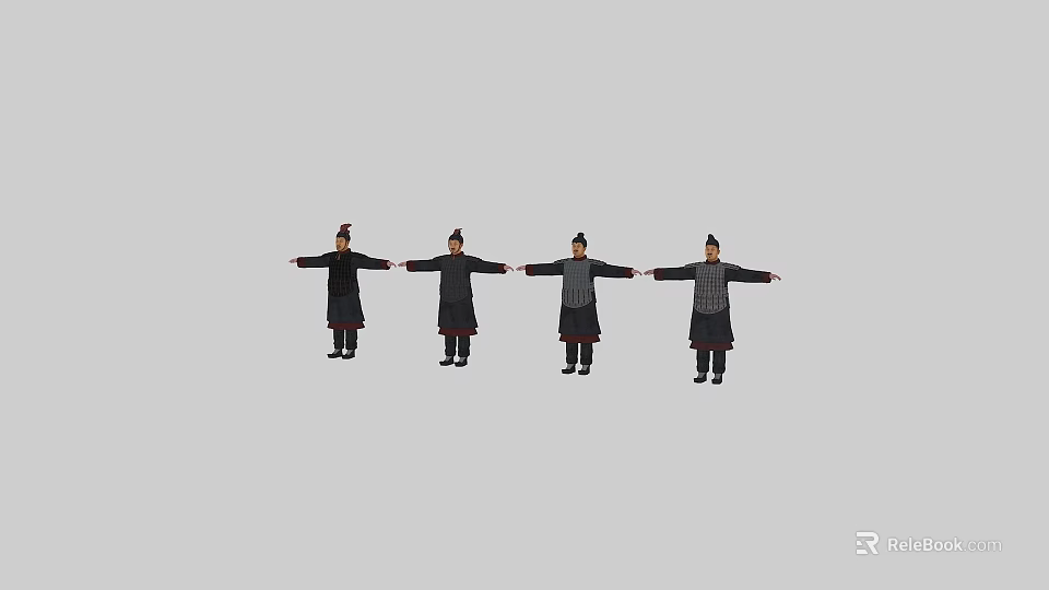 Four Men In Traditional Clothing Standing In A Line With Arms Outstretched 3d model 