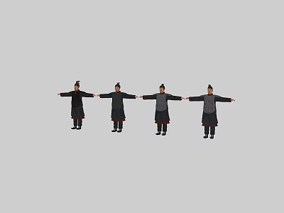 Four Men In Traditional Clothing Standing In A Line With Arms Outstretched 3d model