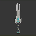 Silver Decorative Sword With Blue Gemstone And Intricate Hilt Geometric Design