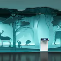 Light Blue Backdrop With Natural Themed Silhouette Display Of Animals Trees And Interactive Kiosk