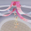 Hanging Decorations With Red And Blue Ribbons And Circular Frames In Ceiling Grid Space 3d model