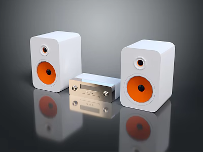 Modern White Audio Speakers With Orange Drivers And Central Control Unit 3d model