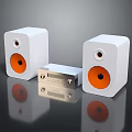 Modern White Audio Speakers With Orange Drivers And Central Control Unit 3d model