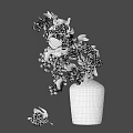 Green Glass Vase With Red Berries White Small Flowers And Hanging Decorative Branches