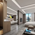 Modern Hotel Room Interior With Wooden Furniture Bed TV And Sofa