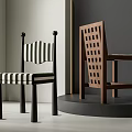 Modern Dining Chairs With Black And White Striped Upholstery And Wooden Lattice Backrest Design