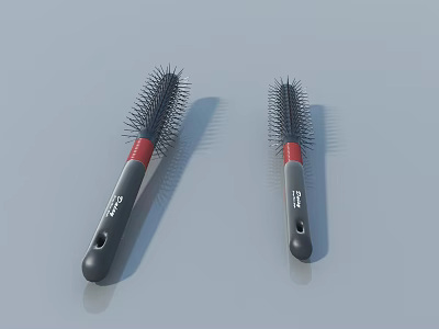 Two Hair Brushes With Red And Gray Handles And Black Bristles On Gray Background 3d model