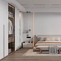 Modern Bedroom Interior With King Bed Wooden Flooring And Floor to Ceiling Windows
