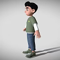 Cartoon Man Wearing Green T Shirt White Long Sleeves Blue Jeans And Green Sneakers