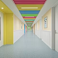 Kindergarten Corridor With Colorful Ceiling And Bright Decor 3d model