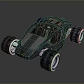 Futuristic Black Striped Car with Open Cockpit Large Illuminated Wheels and Sleek Design