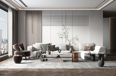 Modern Living Room Fabric Corner Sofa Coffee Table Combination Single Sofa Seat Side Table 3d model