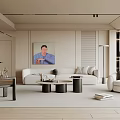 Modern Living Room In Neutral Tones With Cozy Sofas And Coffee Tables