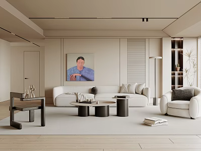 Modern Living Room In Neutral Tones With Cozy Sofas And Coffee Tables 3d model