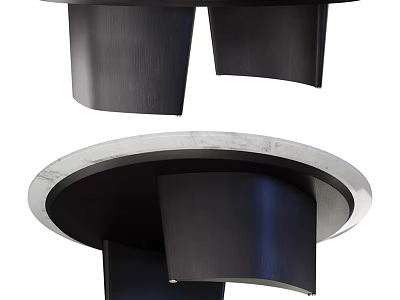 Modern Round Dining Table With Curved Black Wooden Base And Metal Trim 3d model