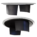 Modern Round Dining Table With Curved Black Wooden Base And Metal Trim