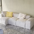 White Modular Sofa With Yellow Cushion On Marble Floor And Light Wall Interior 3d model
