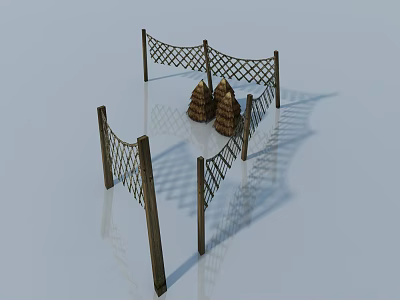 Wooden Lattice Hinged Door For Garden Fence With Hay Bales Decoration 3d model