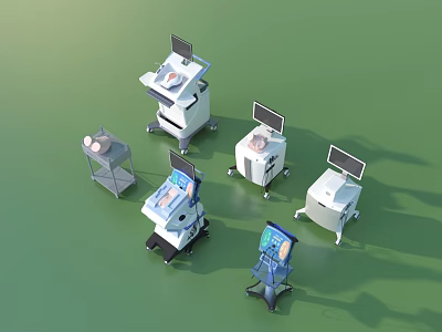 Advanced Medical Devices With Display Screens And Mobile Carts For Clinical Use 3d model