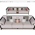 Modern Beige Sofa and Coffee Table Set with Brown Gray Patterned Pillows 3d model