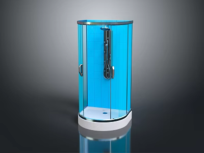 Modern Round Shower Sauna With Transparent Glass Door And White Base Design 3d model
