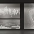 Modern Abstract Wall Art With City Skyline Mountain Range And Wave Patterns 3d model