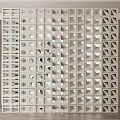 White Geometric Laser Cut Room Divider With Circular And Triangular Hollow Patterns 3d model