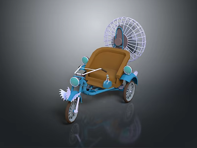 Vintage Style Decorative Carriage With Brown Seat Blue Frame And White Mesh Structure 3d model