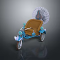 Vintage Style Decorative Carriage With Brown Seat Blue Frame And White Mesh Structure
