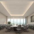 Spacious Modern Conference Room With Large Table Comfortable Chairs And Floor to Ceiling Windows