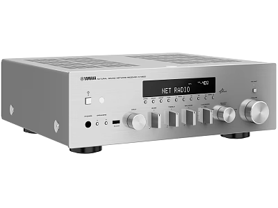 Yamaha Silver Stereo Receiver With Net Radio Function And Audio Control Knobs 3d model