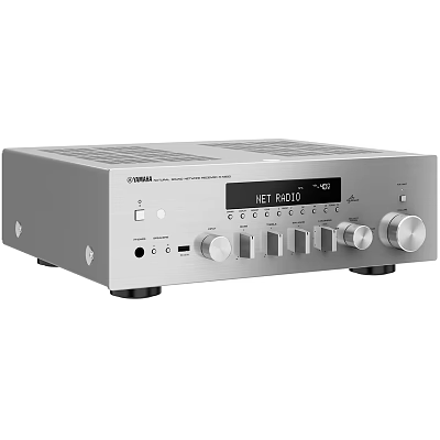Yamaha Silver Stereo Receiver With Net Radio Function And Audio Control Knobs 3d model
