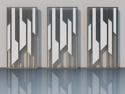 Three Modern Hinged Doors With Geometric Patterns And Metal Frames In Interior Design 3d model
