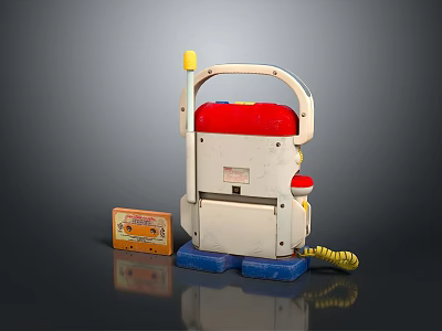 Vintage Computer Device With Red White Casing Yellow Button And Blue Base Design 3d model
