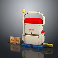 Vintage Computer Device With Red White Casing Yellow Button And Blue Base Design