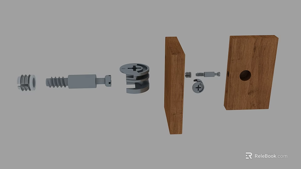 Wooden Board Connection Components With Metal Fasteners And Screw Parts 3d model 