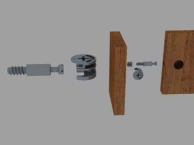 Wooden Board Connection Components With Metal Fasteners And Screw Parts 3d model