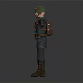 3D Rendered Military Character Wearing Green Helmet Dark Uniform Belt Backpack And Boots Arms Outstretched