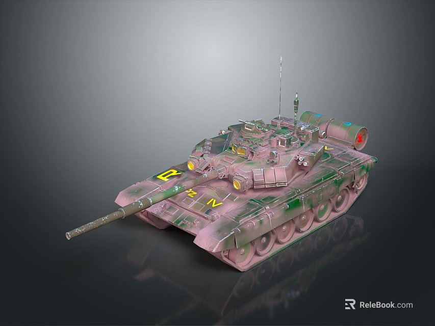 Modern Military Tank With Pink Camouflage Gun Barrel Antenna And Markings Design 3d model 