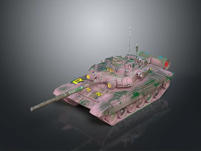 Modern Military Tank With Pink Camouflage Gun Barrel Antenna And Markings Design 3d model