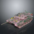 Modern Military Tank With Pink Camouflage Gun Barrel Antenna And Markings Design
