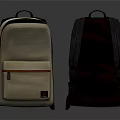 Beige Backpack With Front Pocket And Dark Brown Straps Front Back View
