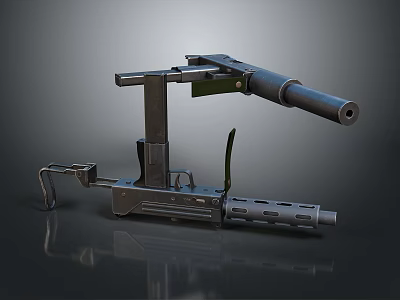 Tactical Weapon 3D Render With Metal Barrel Mounting Bracket And Mechanical Components 3d model