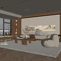 Modern Living Room Interior With Wooden Accents Sofa Coffee Table And Floor To Ceiling Windows