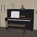 Elegant Black Upright Piano Interior With Music Sheet Bench And Green Plants