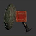 Ancient Weapons Feature Decorative Shield Traditional Knife On Red Display Stand