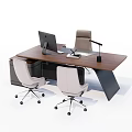 Modern Office Desk Setup With Computer Monitor Desk Lamp And Ergonomic Chair
