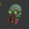 Futuristic Tactical Weapon With Skull Design Red Goggles And Copper Respirator