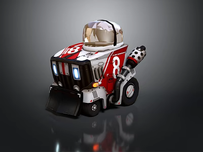 Toy Car Model Number 86 Red White Black With Transparent Cockpit And Black Front Shovel 3d model